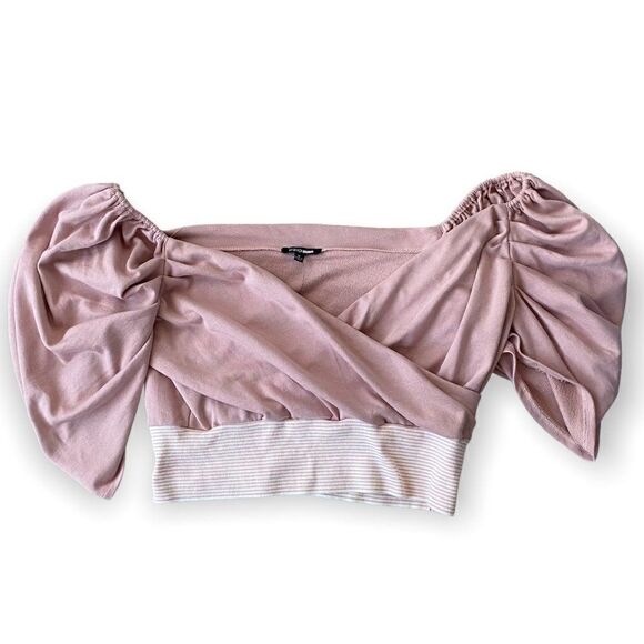 Fashion Nova Crop Top Adriana Puff Sleeve Mauve SZ M NWT - Picture 1 of 8